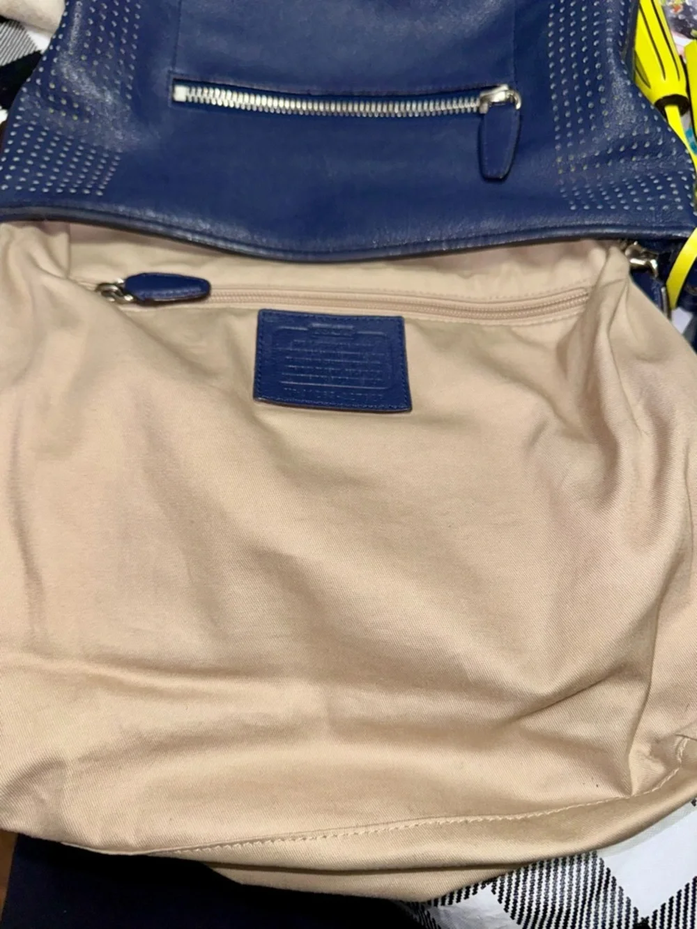 COACH Legacy 2012 Perforated
Leather Duffle Navy / Citrine #22762 & Wallet - GUC - Picture 14 of 16